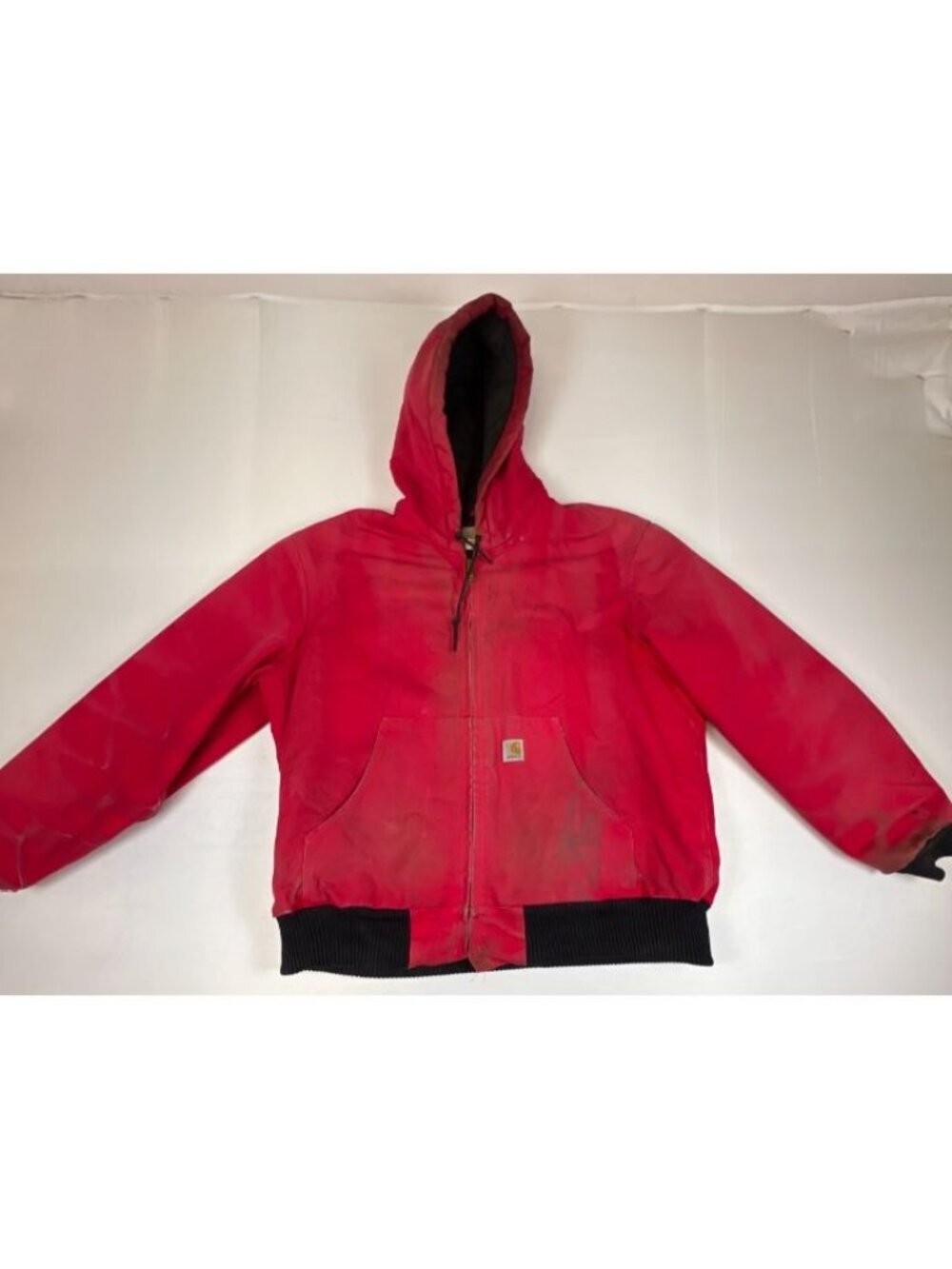 Vintage Carhartt J140 Red Quilted Flannel Lined Hooded Work Jacket Men's Large